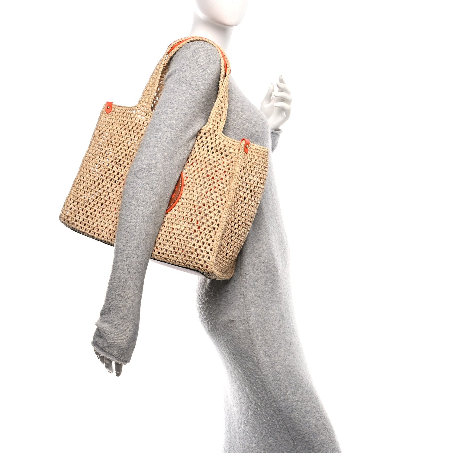 Louis Vuitton Raffia Calfskin Saint Tropez OnTheGo MM Natural Orange 2 of 12