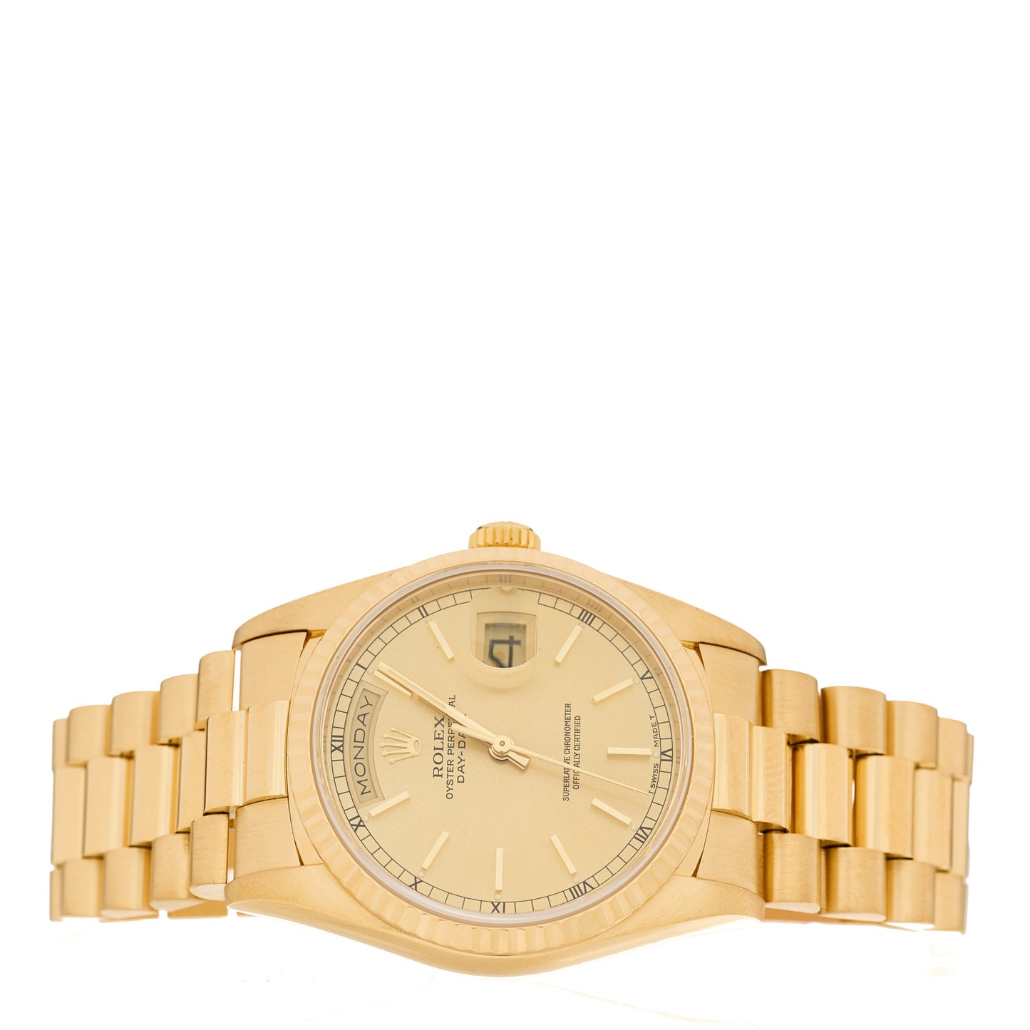 18K Yellow Gold 36mm Oyster Perpetual Day-Date President Watch Champagne 18238