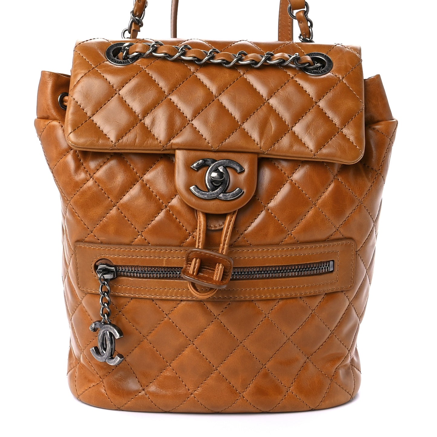 Glazed Calfskin Quilted Small Salzburg Backpack Brown