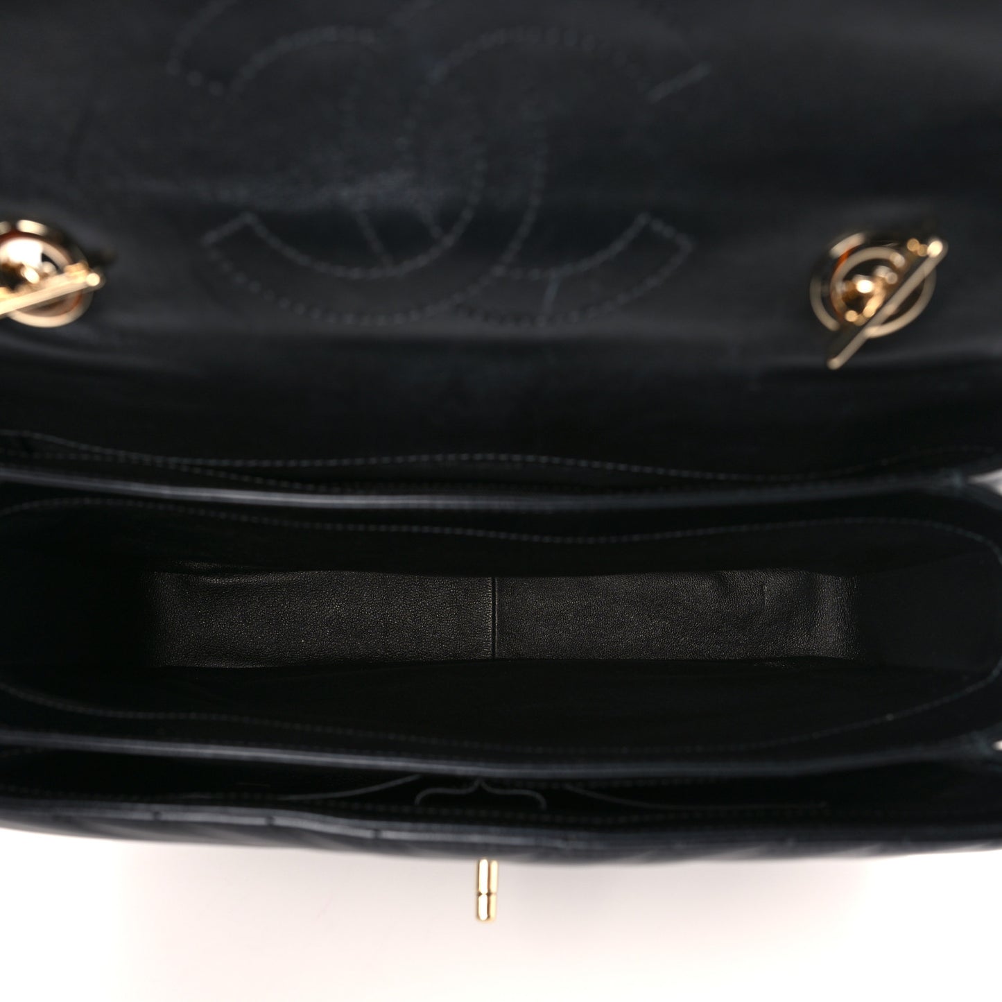 Lambskin Chevron Quilted Large Trendy CC Dual Handle Flap Bag Black