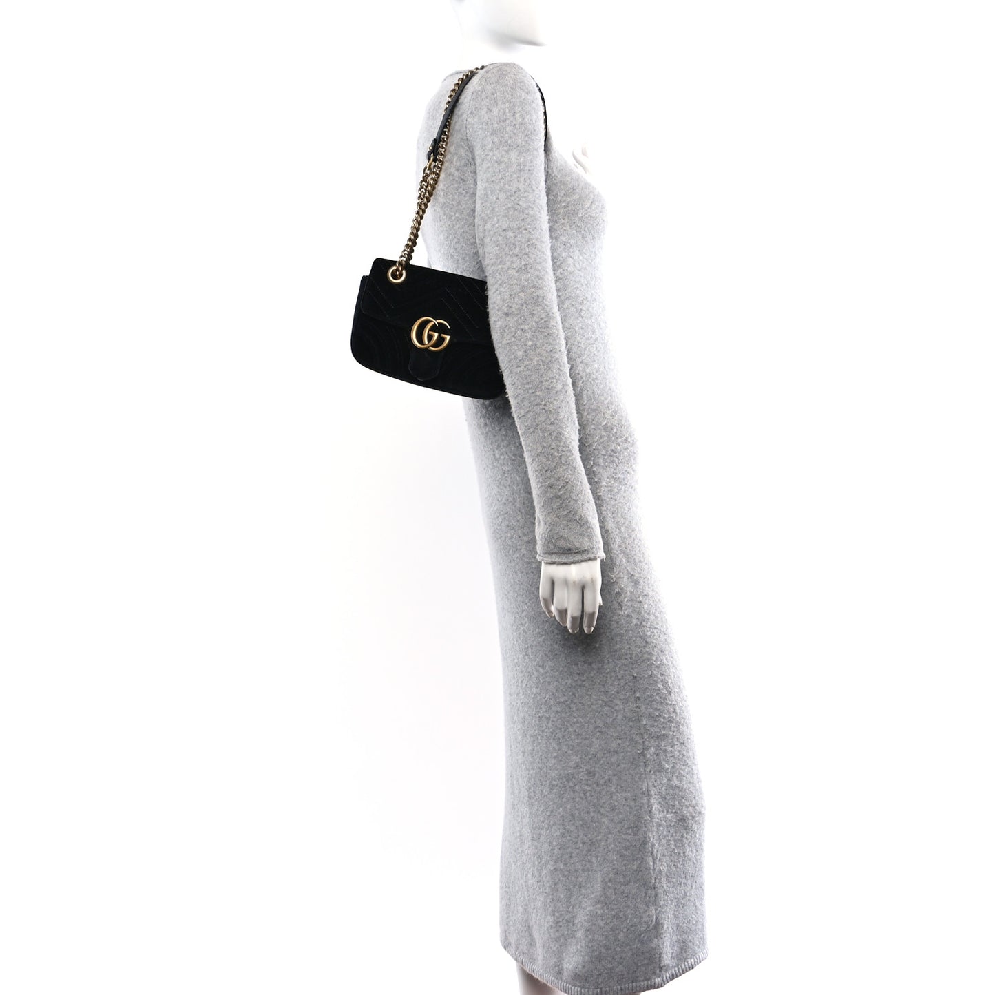Velvet Matelasse Mini GG Marmont Shoulder Bag Black