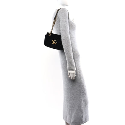 Gucci Velvet Matelasse Mini GG Marmont Shoulder Bag Black 2 of 10