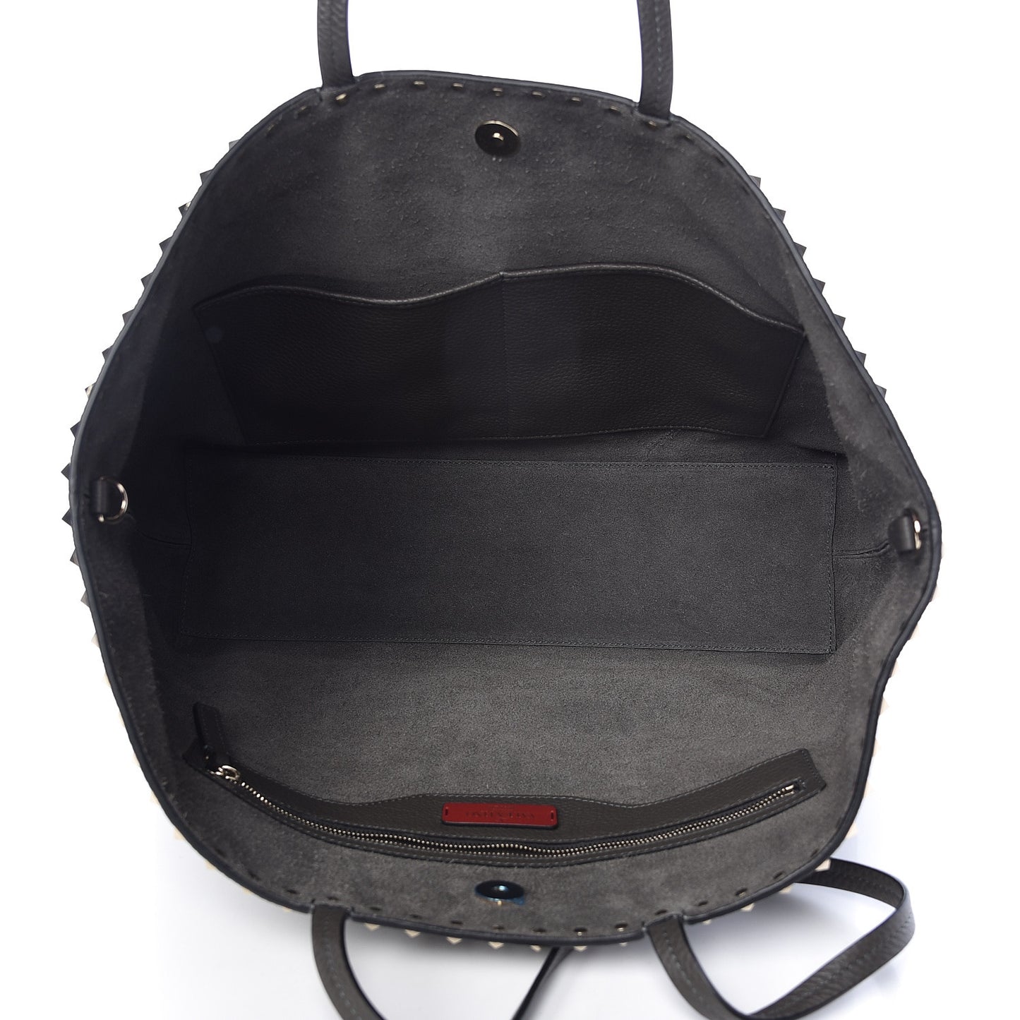 Grained Calfskin Rockstud Shoulder Tote Graphite