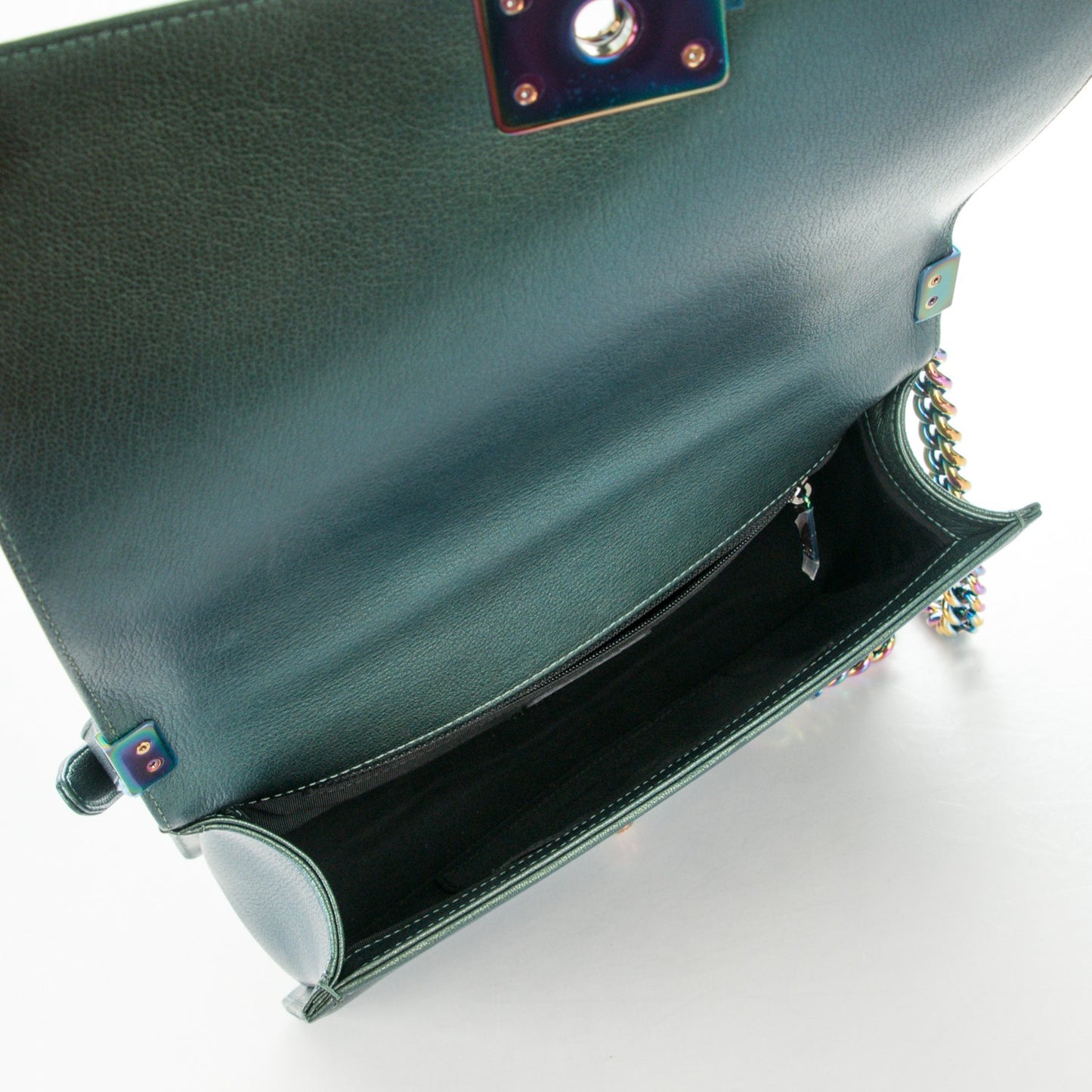 Iridescent Goatskin Quilted New Medium Boy Flap Green