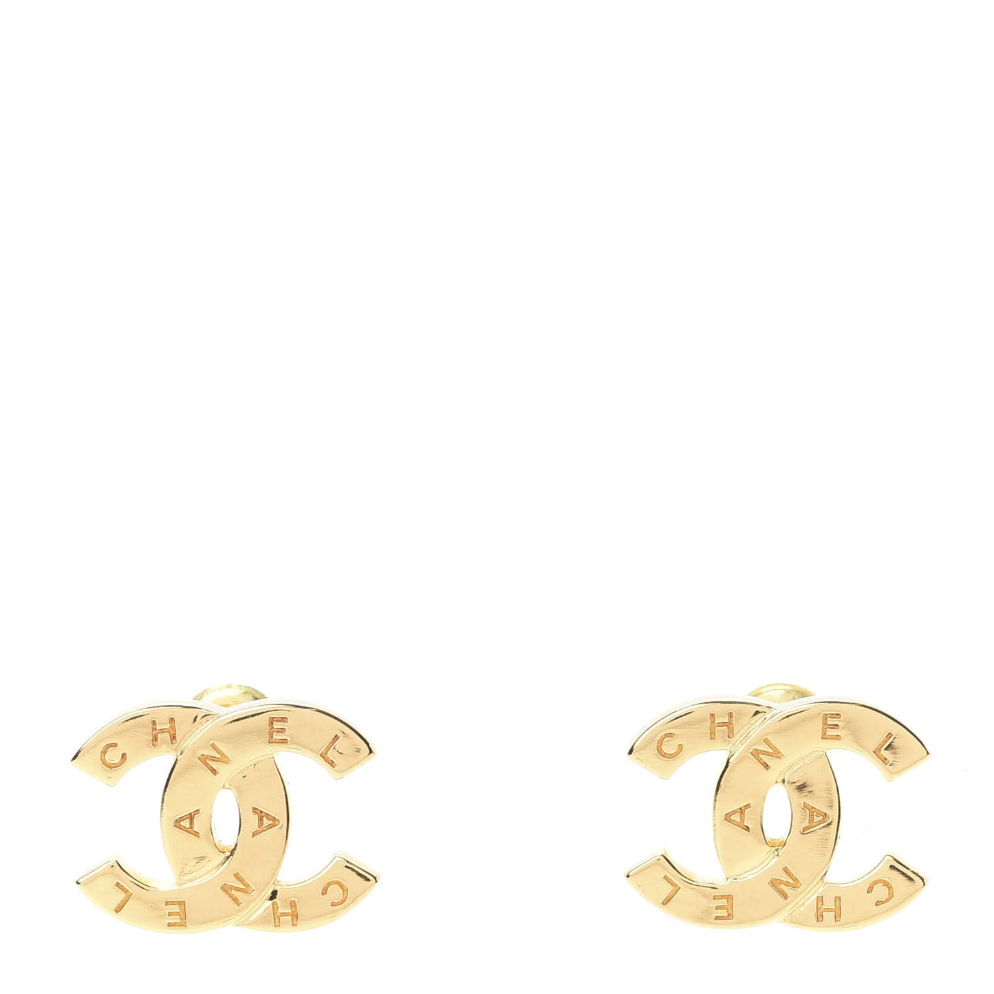 Metal CC Paris Button Stud Earrings Gold
