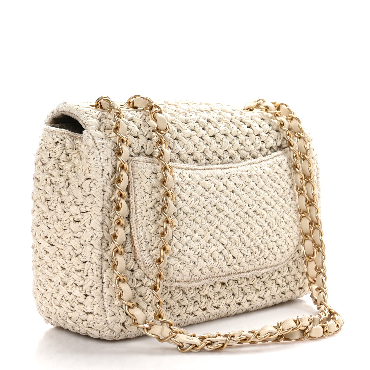 Chanel Raffia Crochet Medium Single Flap Bag Beige 3 of 10