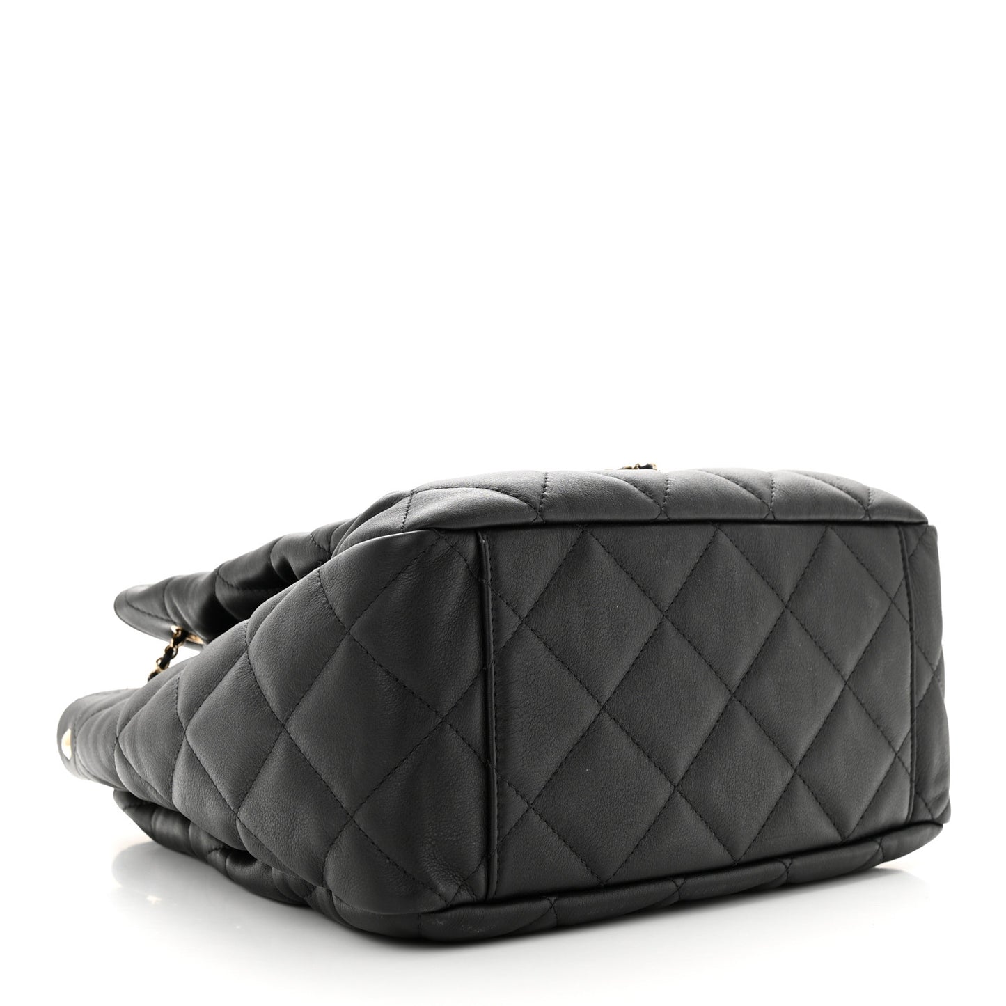Lambskin Quilted Chain Drawstring Bag Black