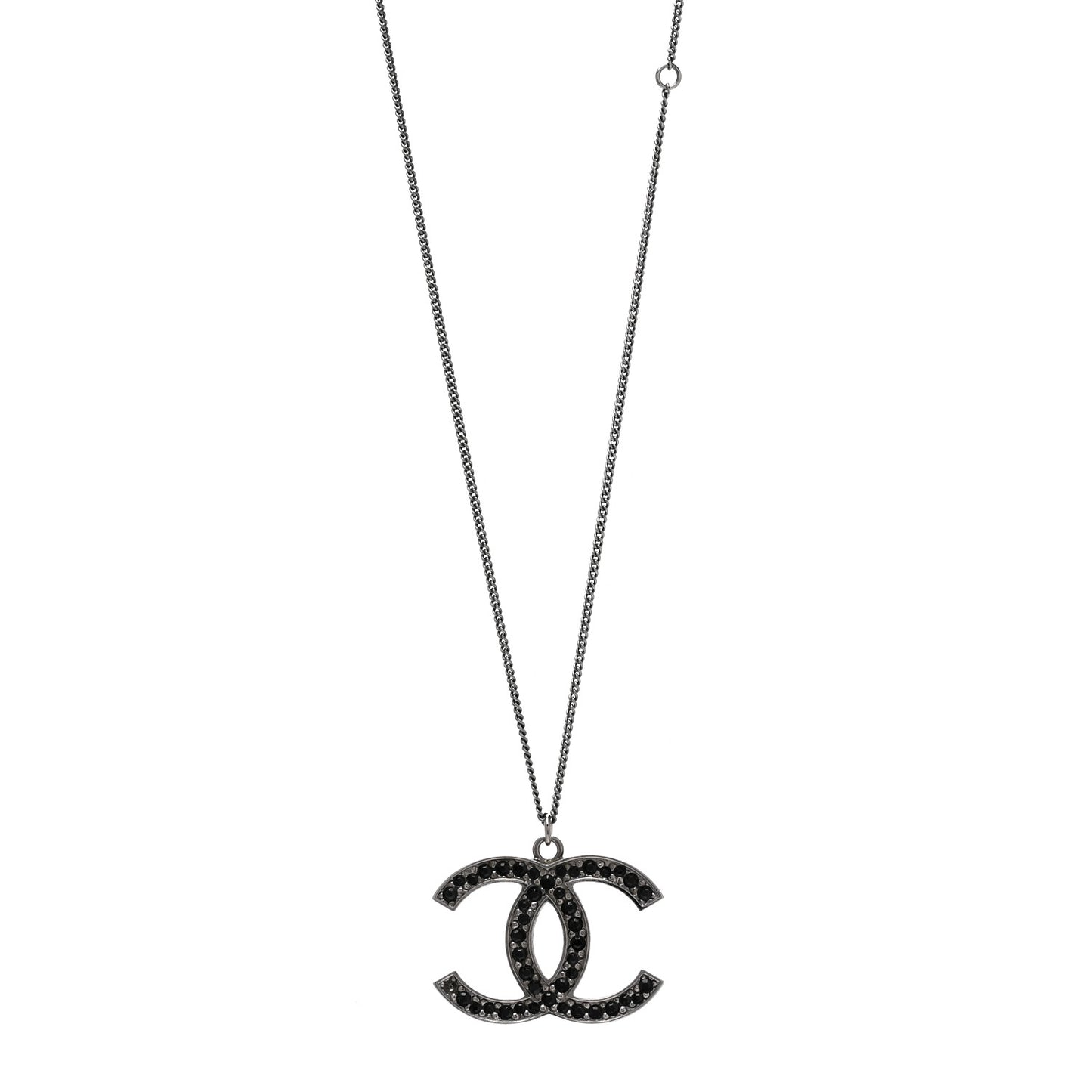 Crystal Large CC Necklace Ruthenium Black