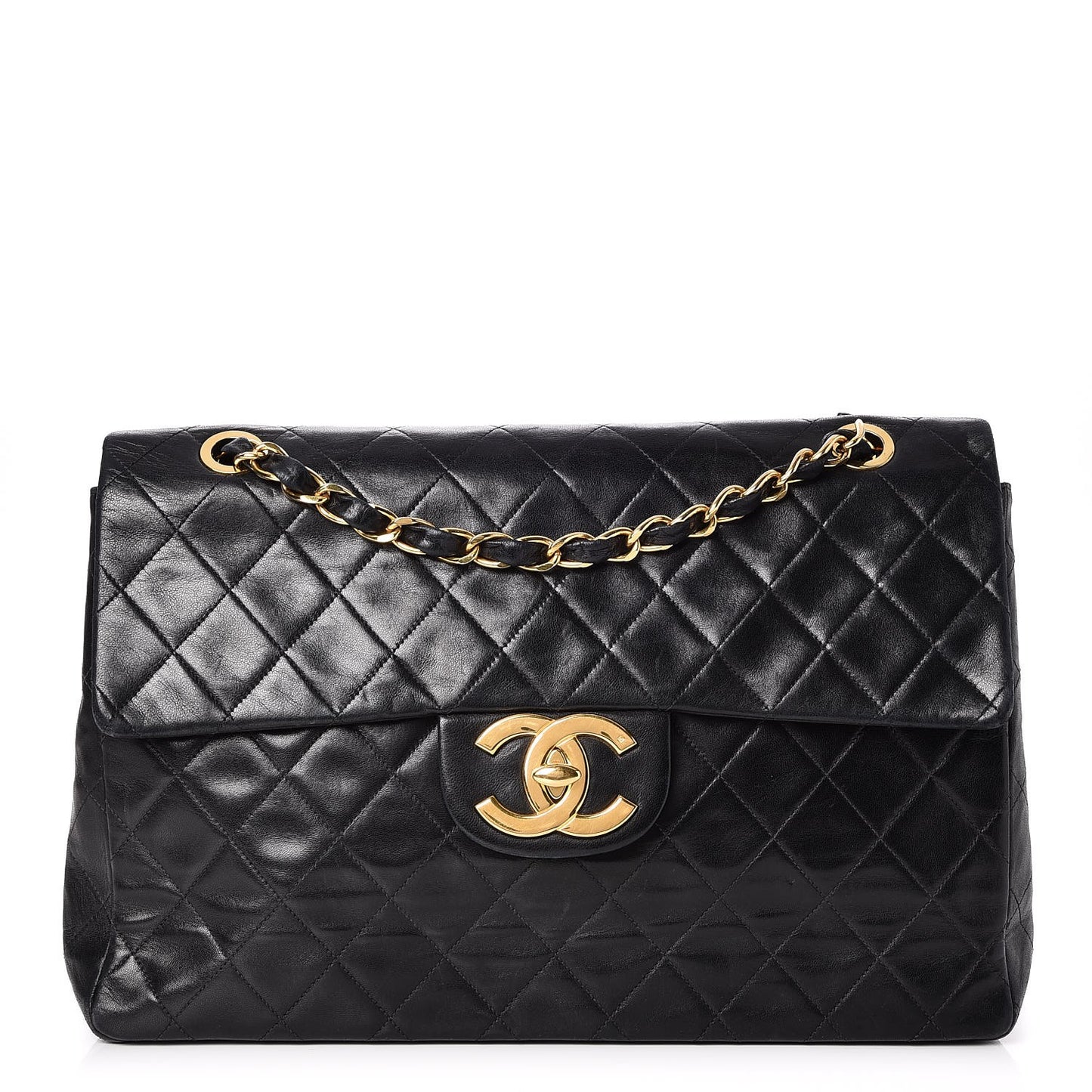 Lambskin Quilted XL Jumbo Single Flap Black