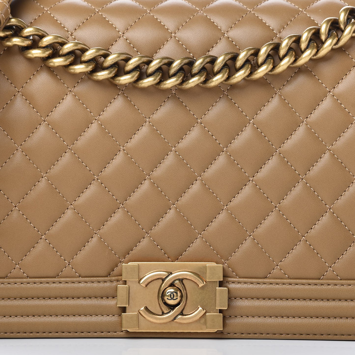Lambskin Quilted New Medium Boy Flap Beige