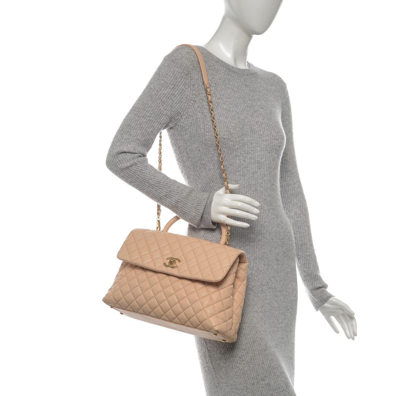 Chanel Caviar Quilted Medium Coco Handle Flap Light Beige 2 of 7