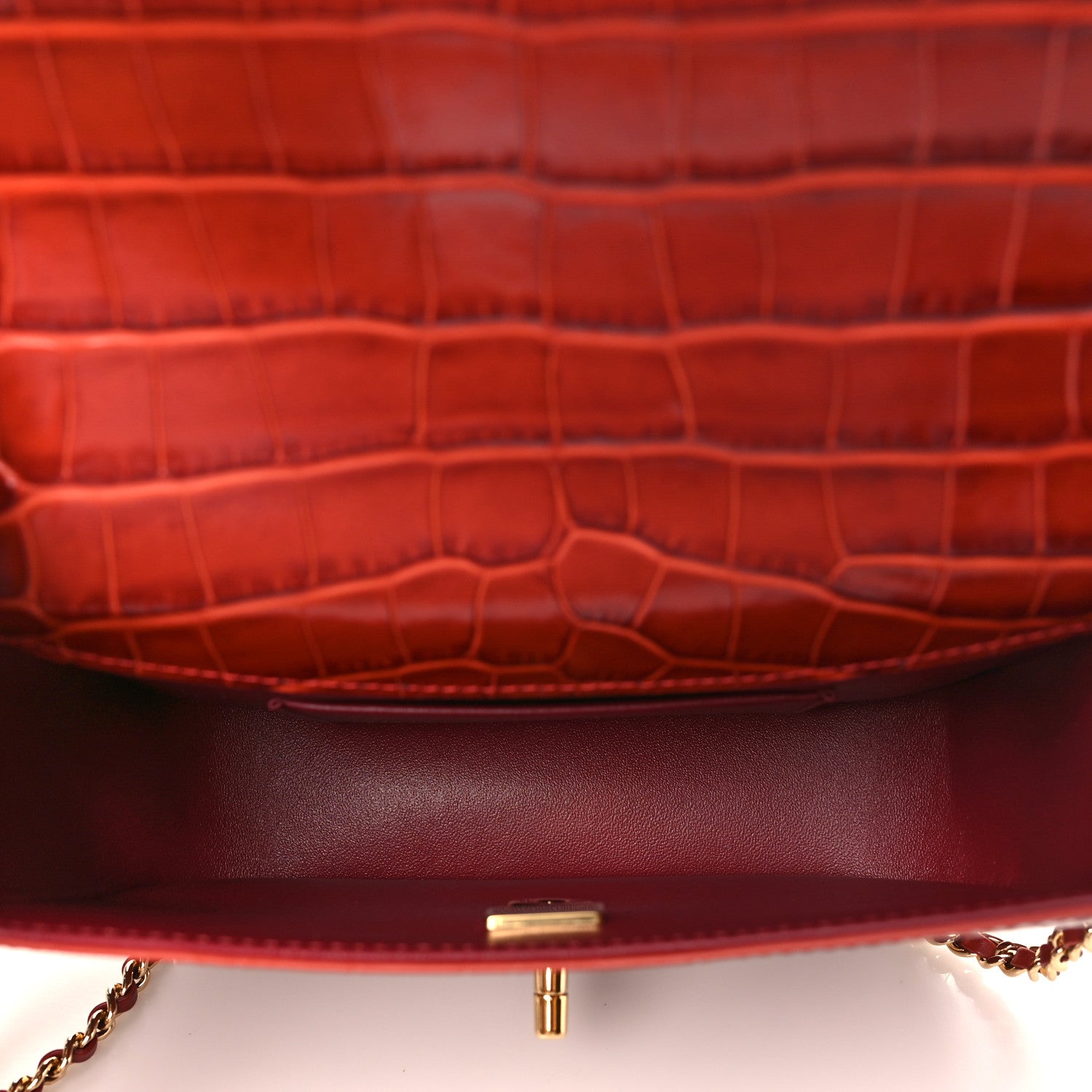 Chanel Calfskin Crocodile Embossed Turn Around Mini Flap Burgundy 5 of 11