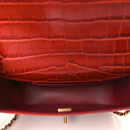 Chanel Calfskin Crocodile Embossed Turn Around Mini Flap Burgundy 5 of 11