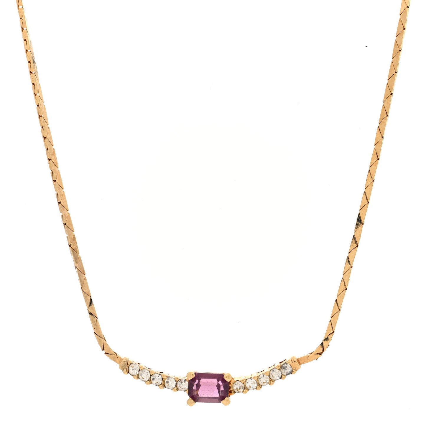 Crystal Baguette Necklace Gold Purple