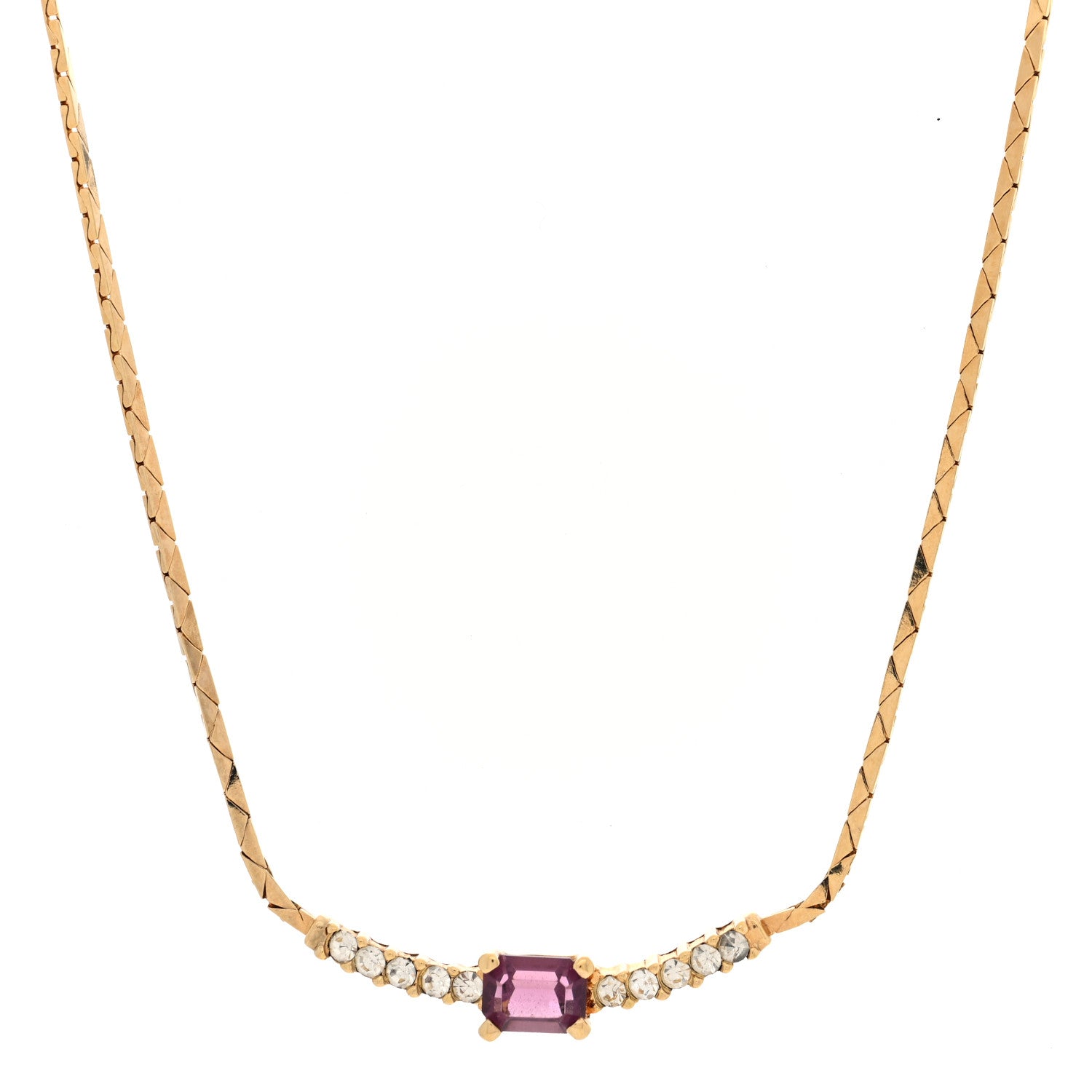 Christian Dior Crystal Baguette Necklace Gold Purple 1 of 4