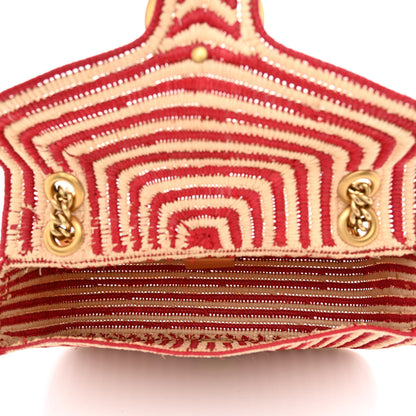 Gucci Raffia Woven Small GG Marmont Shoulder Bag Natural Hibiscus Red 5 of 12