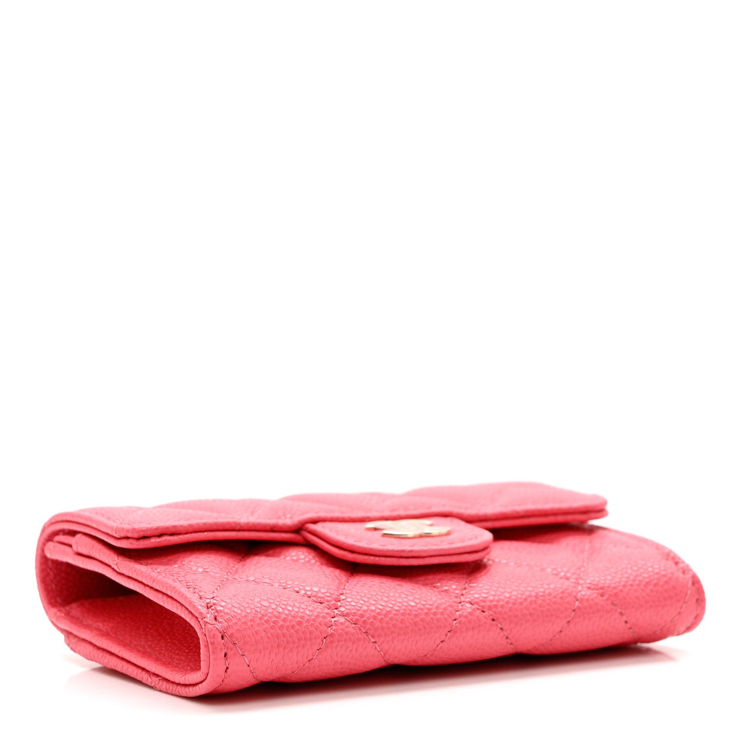 Caviar Quilted Flap Card Holder Wallet Pink