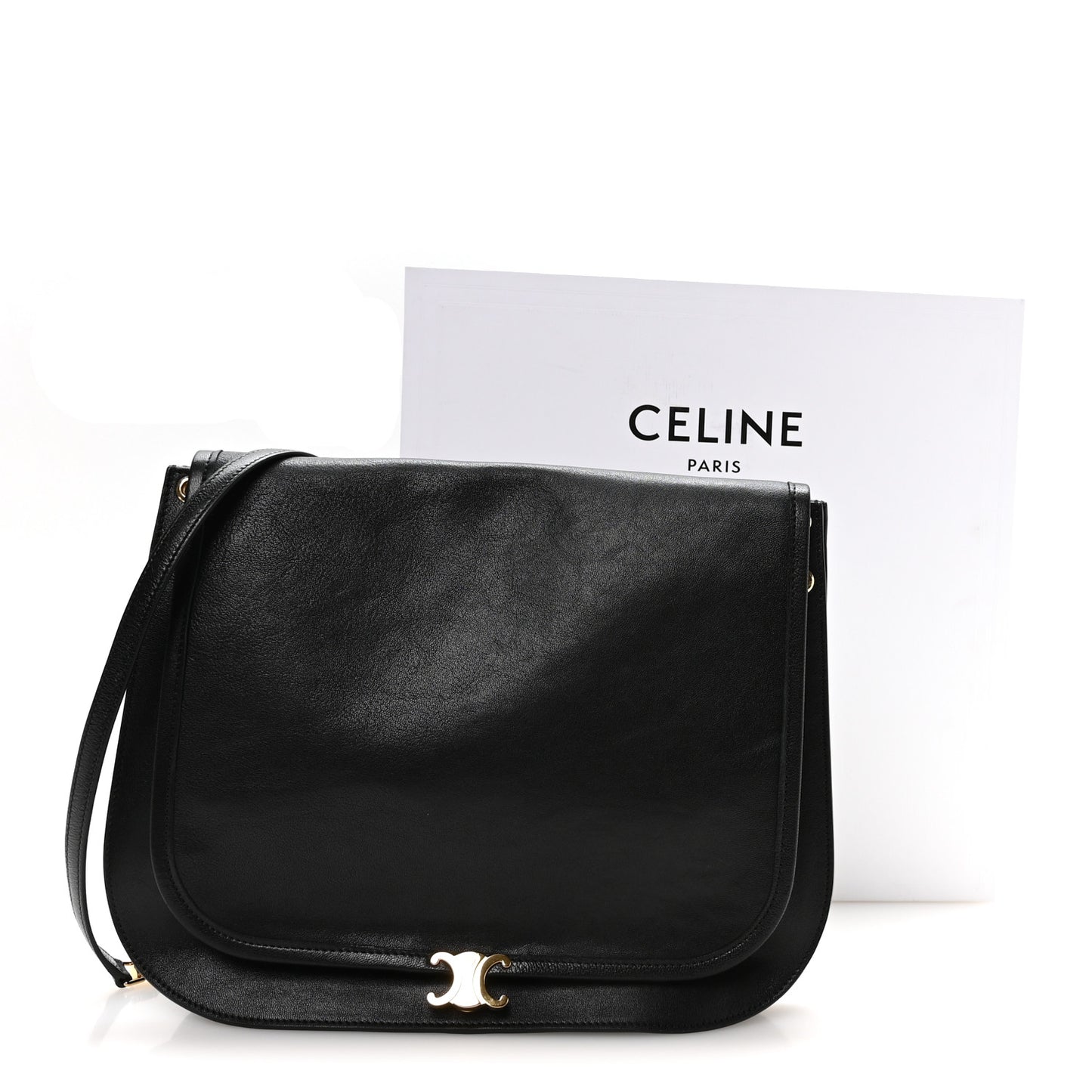 Shiny Lambskin Soft Triomphe Besace Bag Black