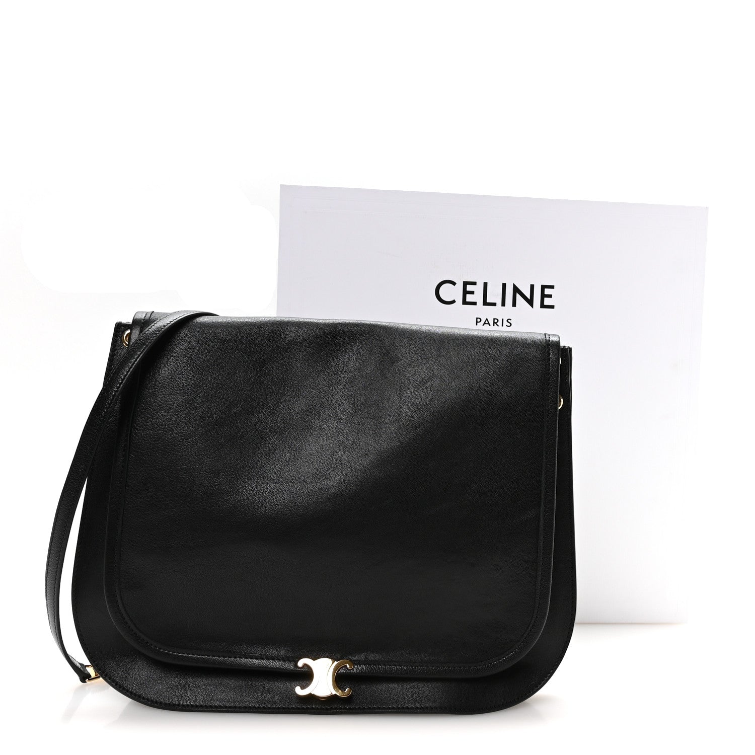 Celine Shiny Lambskin Soft Triomphe Besace Bag Black 11 of 11