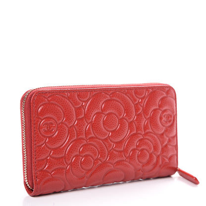 Chanel Caviar Camellia Embossed Medium Zip Around Wallet Red 2 of 8