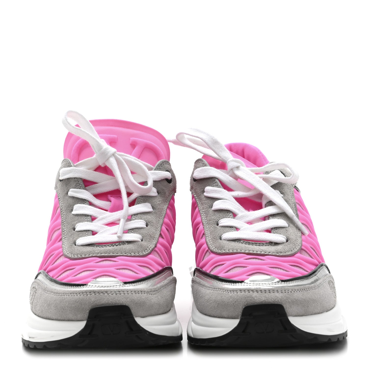 Valentino Garavani Suede Neoprene Mesh Womens Ready Go Runner Sneakers 38 Electric Pink Grey 3 of 9