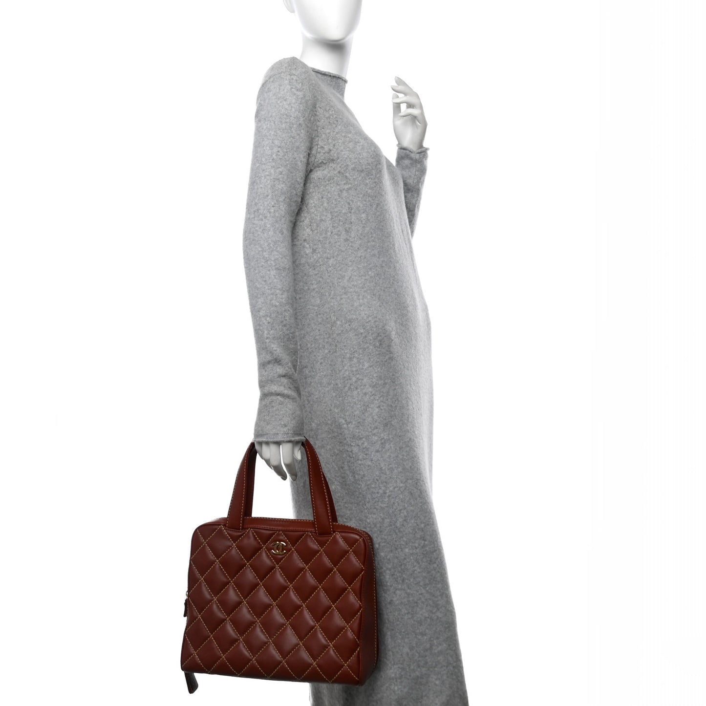 Calfskin Wild Stitch Vertical Top Handle Bag Brown