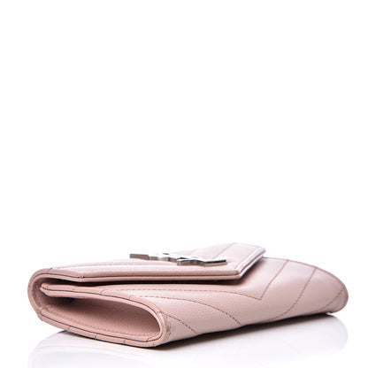 Saint Laurent Grain De Poudre Matelasse Chevron Small Monogram Envelope Wallet Pale Pink 3 of 8