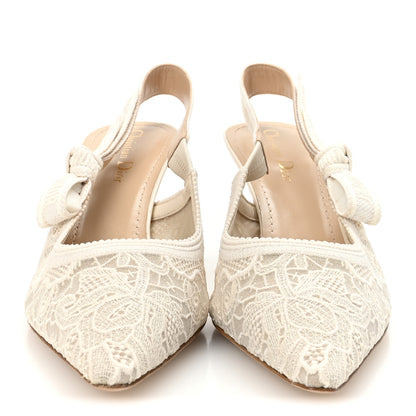 Christian Dior Lace Embroidered J'adior Slingback 65mm Pumps 39.5 White 3 of 10