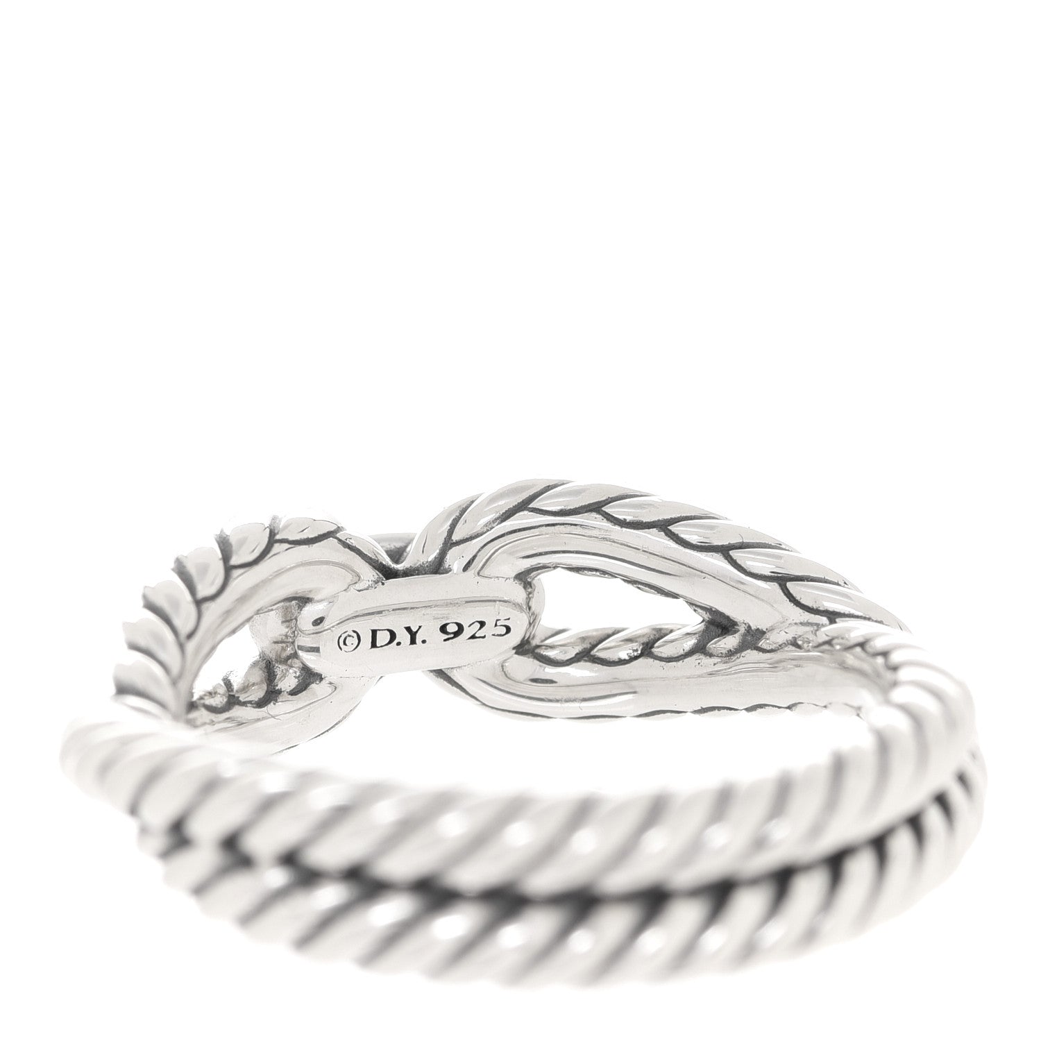 David Yurman Sterling Silver Diamond Cable Loop Band Ring 56 7.5 4 of 4