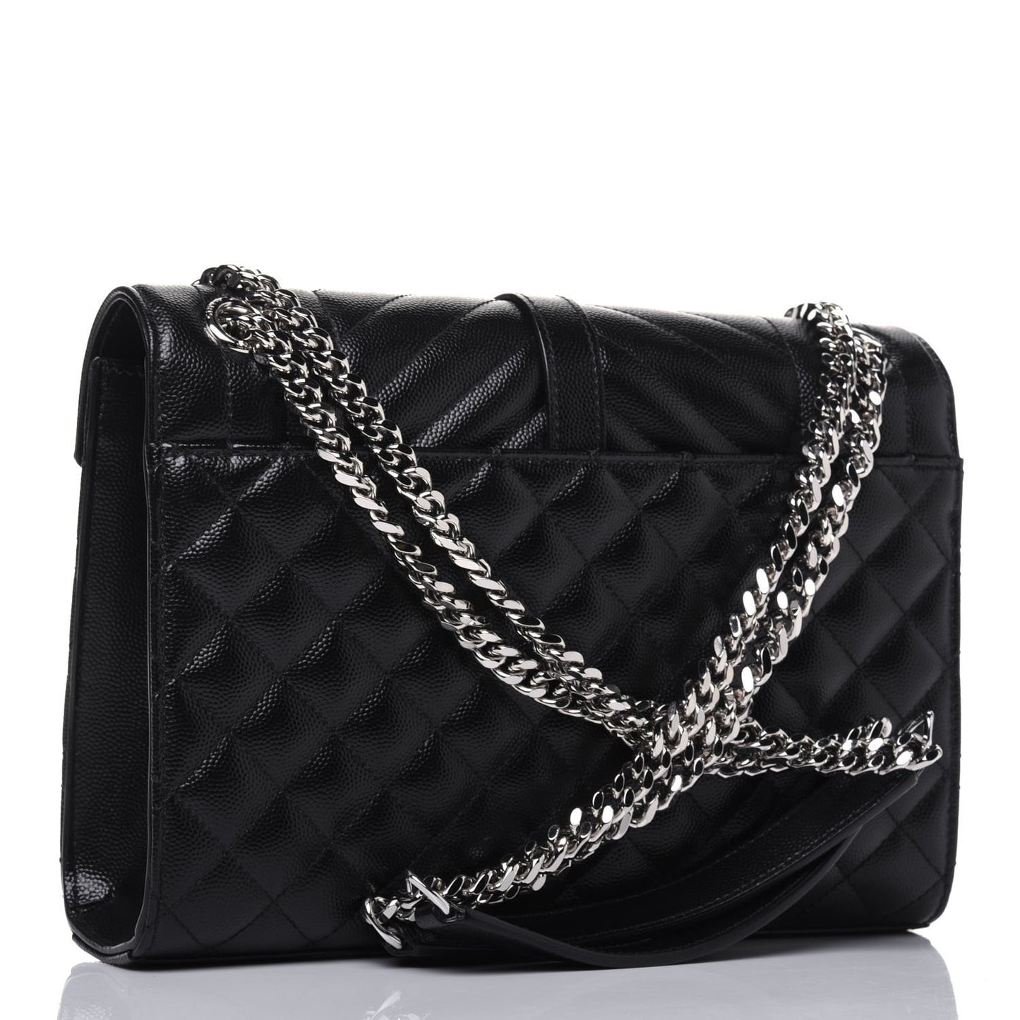 Grain De Poudre Textured Mixed Matelasse Triquilt Medium Monogram Satchel Black