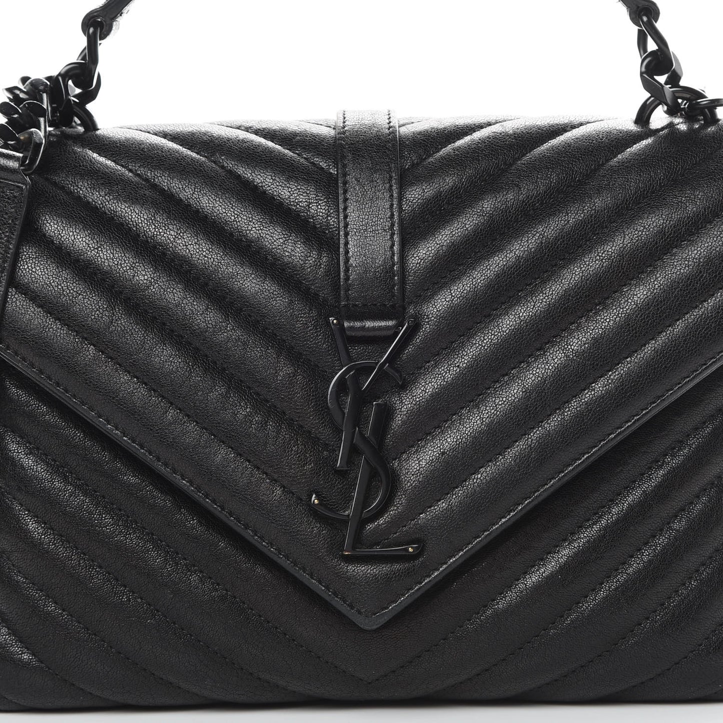 Sheepskin Matelasse Chevron Monogram Medium College Bag Black