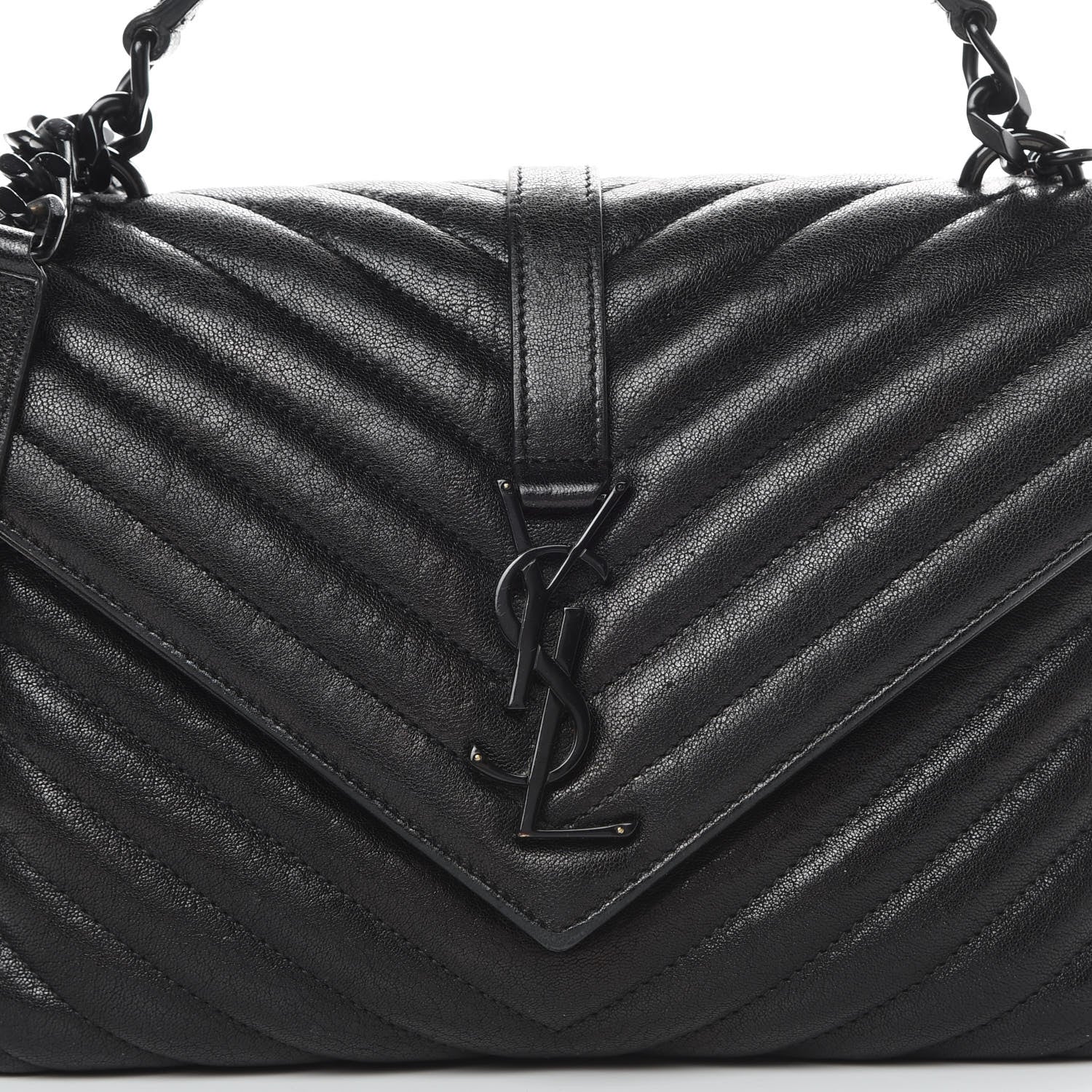 Saint Laurent Sheepskin Matelasse Chevron Monogram Medium College Bag Black 8 of 15