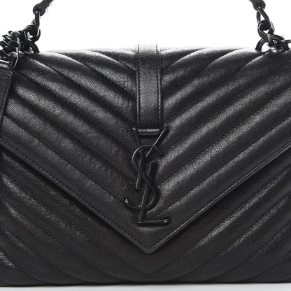 Saint Laurent Sheepskin Matelasse Chevron Monogram Medium College Bag Black 8 of 15