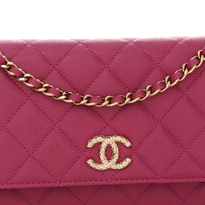 Chanel Caviar Quilted Chain CC Quilted Wallet On Chain WOC Fuchsia 9 of 12