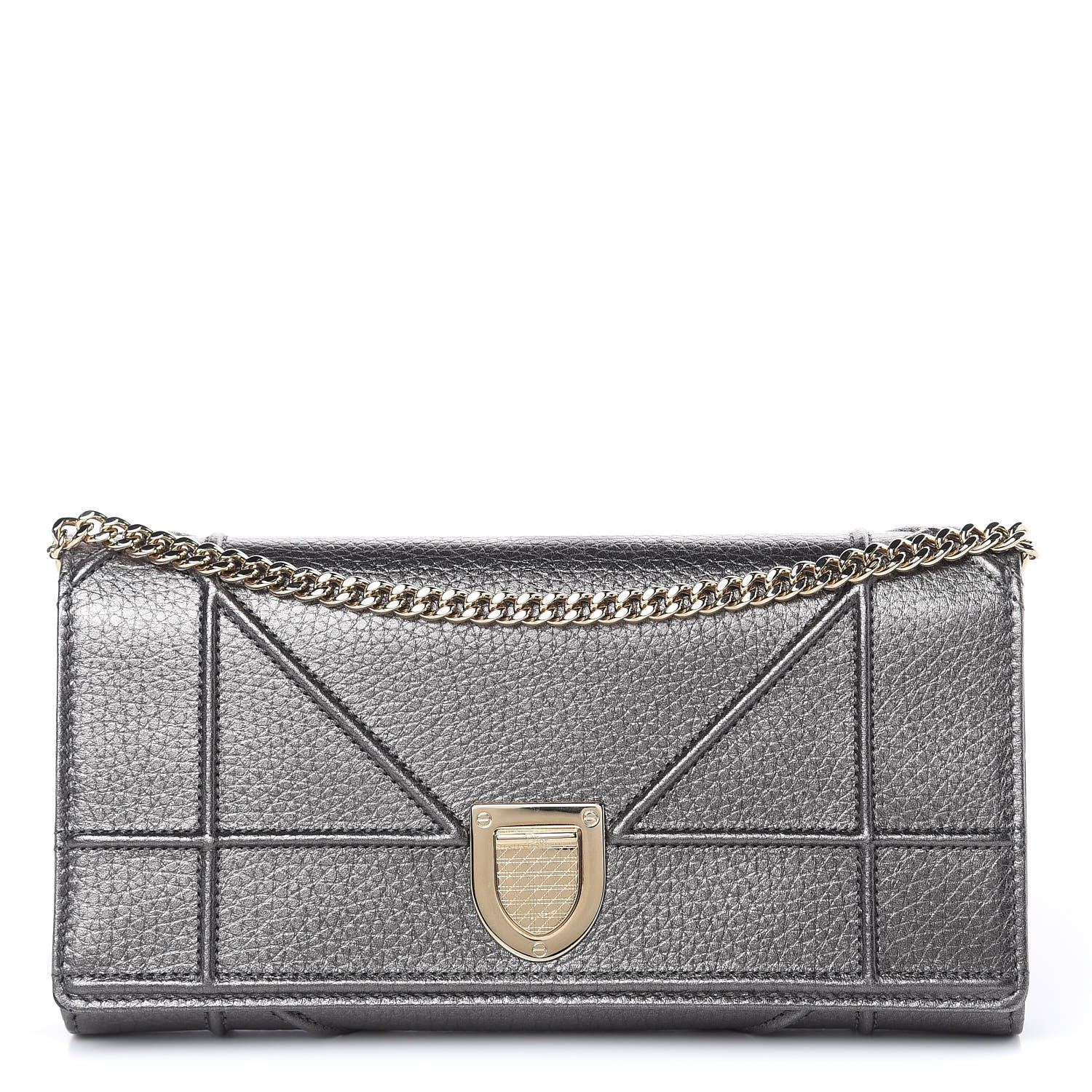 Christian Dior Metallic Grained Calfskin Diorama Croisiere Chain Wallet Gunmetal Grey 1 of 10