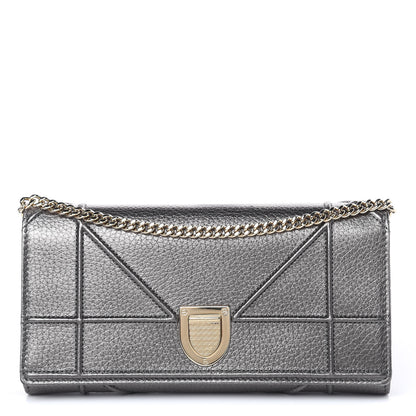 Christian Dior Metallic Grained Calfskin Diorama Croisiere Chain Wallet Gunmetal Grey 1 of 10