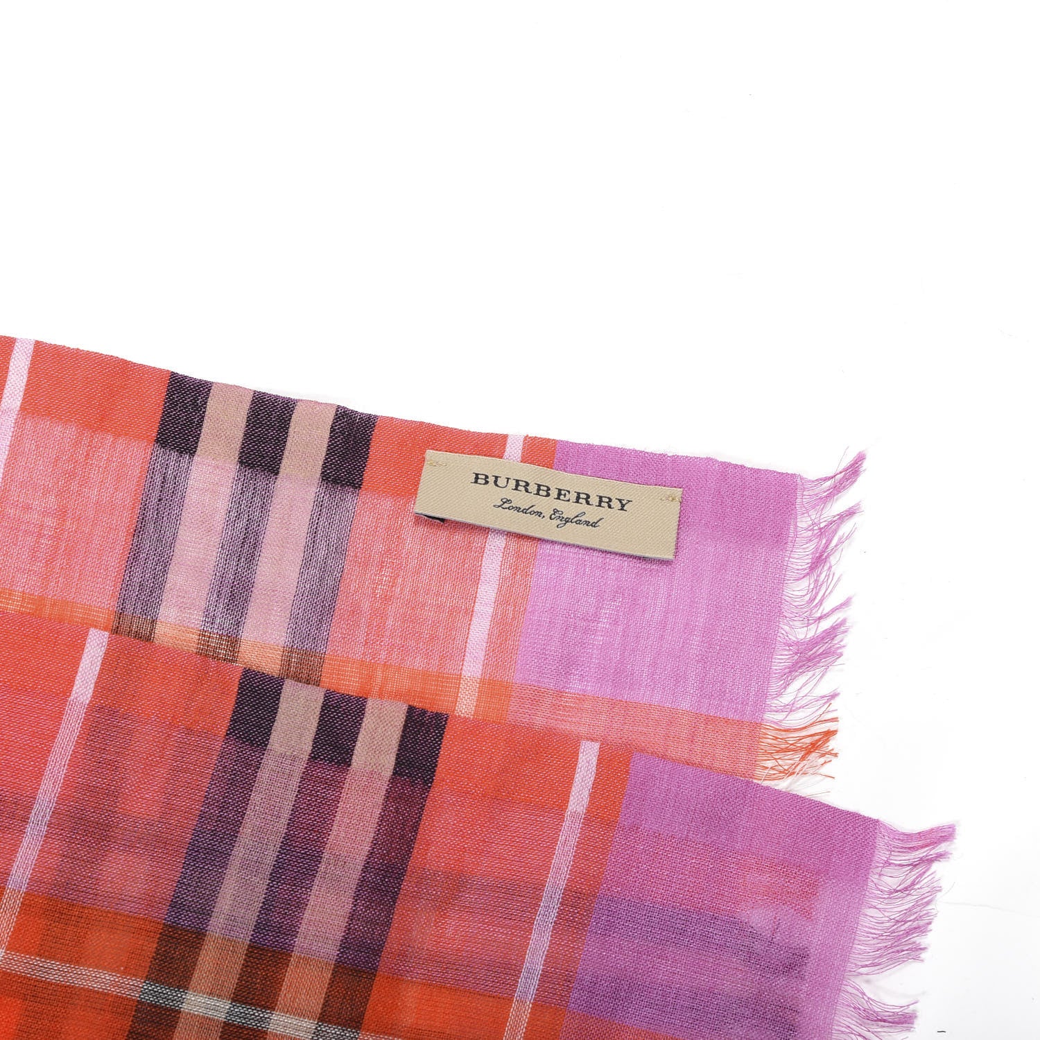 Burberry Wool Silk Vintage Check Gauze Scarf Bright Orange Red 4 of 4
