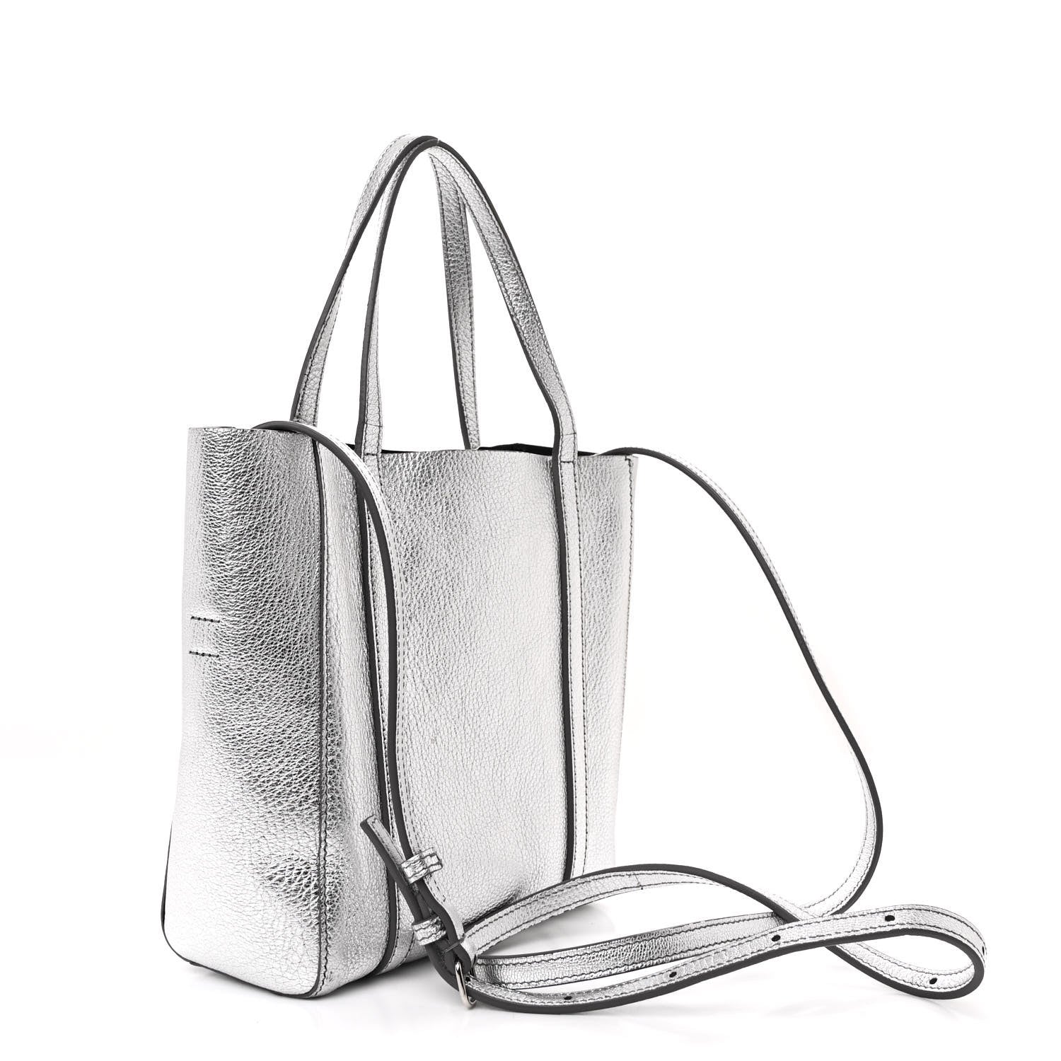 Balenciaga Metallic Goatskin Logo XXS Everyday Tote Argent Black 3 of 12