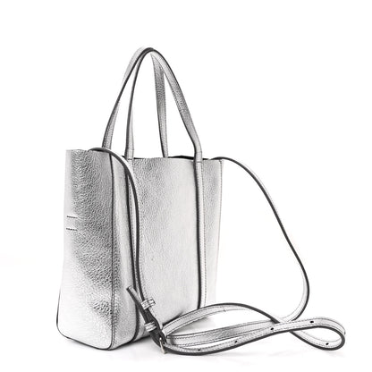 Balenciaga Metallic Goatskin Logo XXS Everyday Tote Argent Black 3 of 12