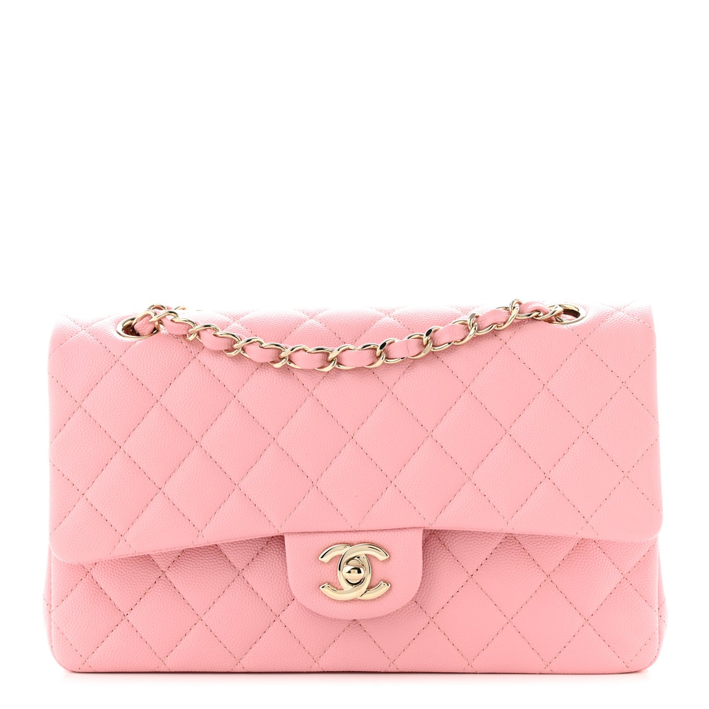Caviar Quilted Medium Double Flap Pink