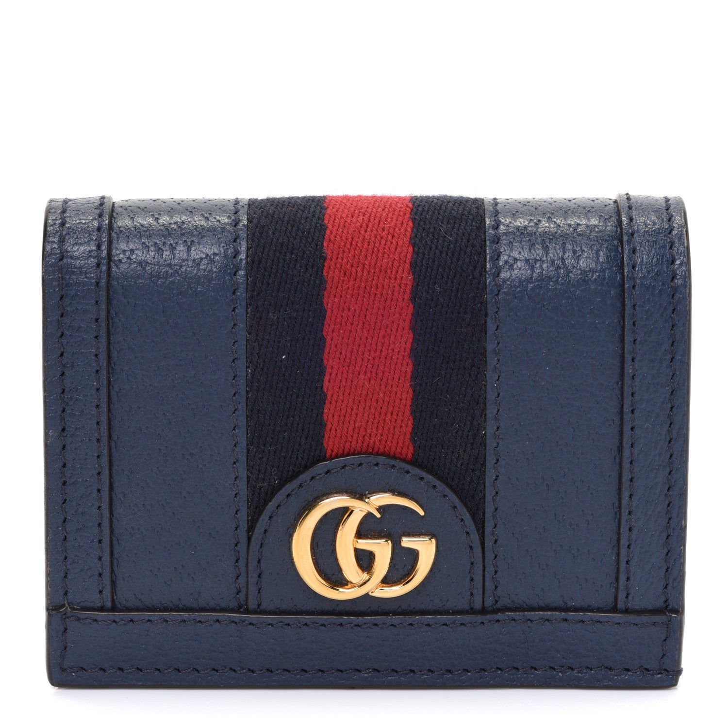 Gucci Textured Calfskin Web Ophidia Card Case Blue Agata 1 of 8