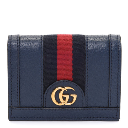 Gucci Textured Calfskin Web Ophidia Card Case Blue Agata 1 of 8