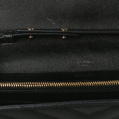 Saint Laurent Grain De Poudre Matelasse Chevron Monogram Chain Wallet Black 5 of 11