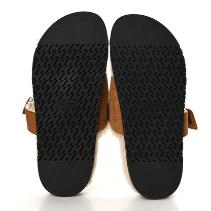 Hermes Suede Goatskin Woolskin Womens Chypre Sandals 38 Naturel Ecru 11 of 16