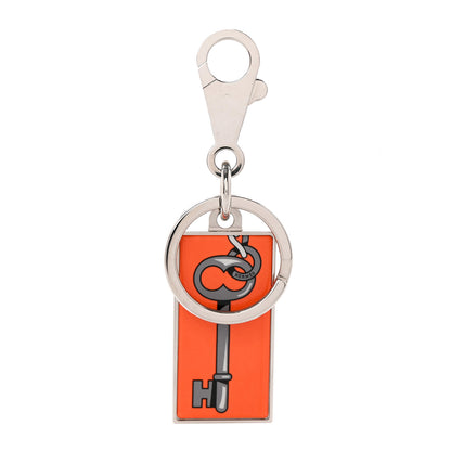 Hermes Stainless Steel Enamel Printed Illusion Key Ring Orange Poppy 1 of 4