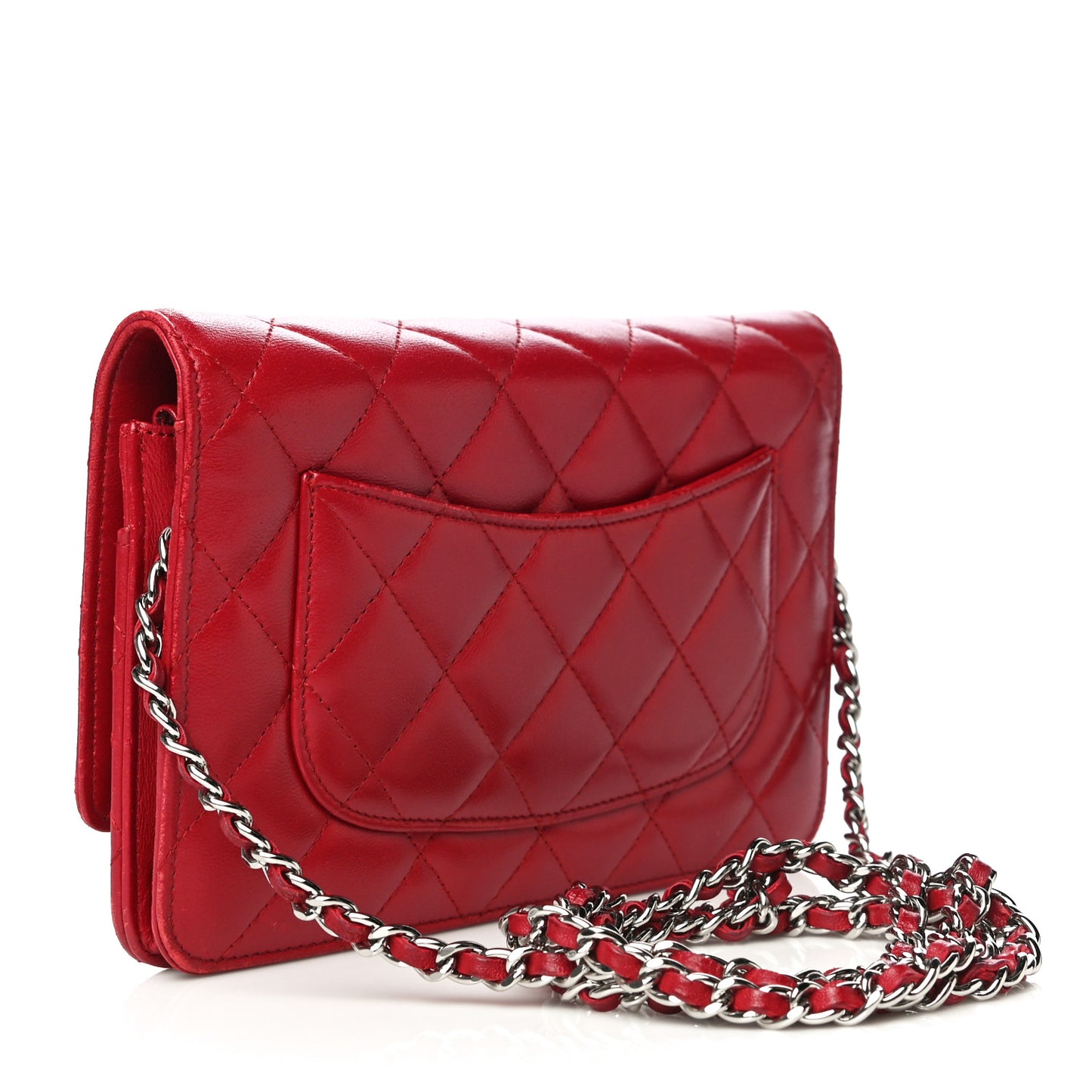 Lambskin Quilted Wallet on Chain WOC Red