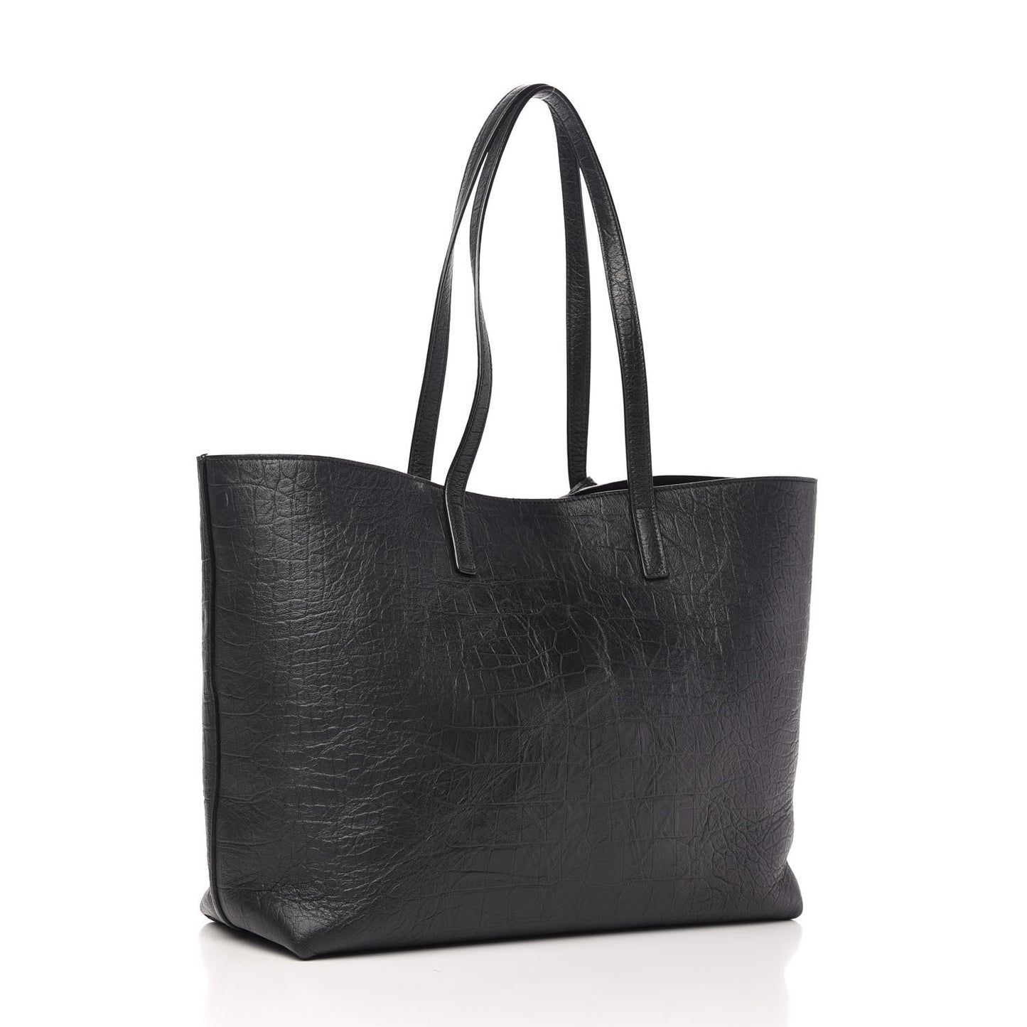 Calfskin Crocodile Embossed Large Shopper Tote Black