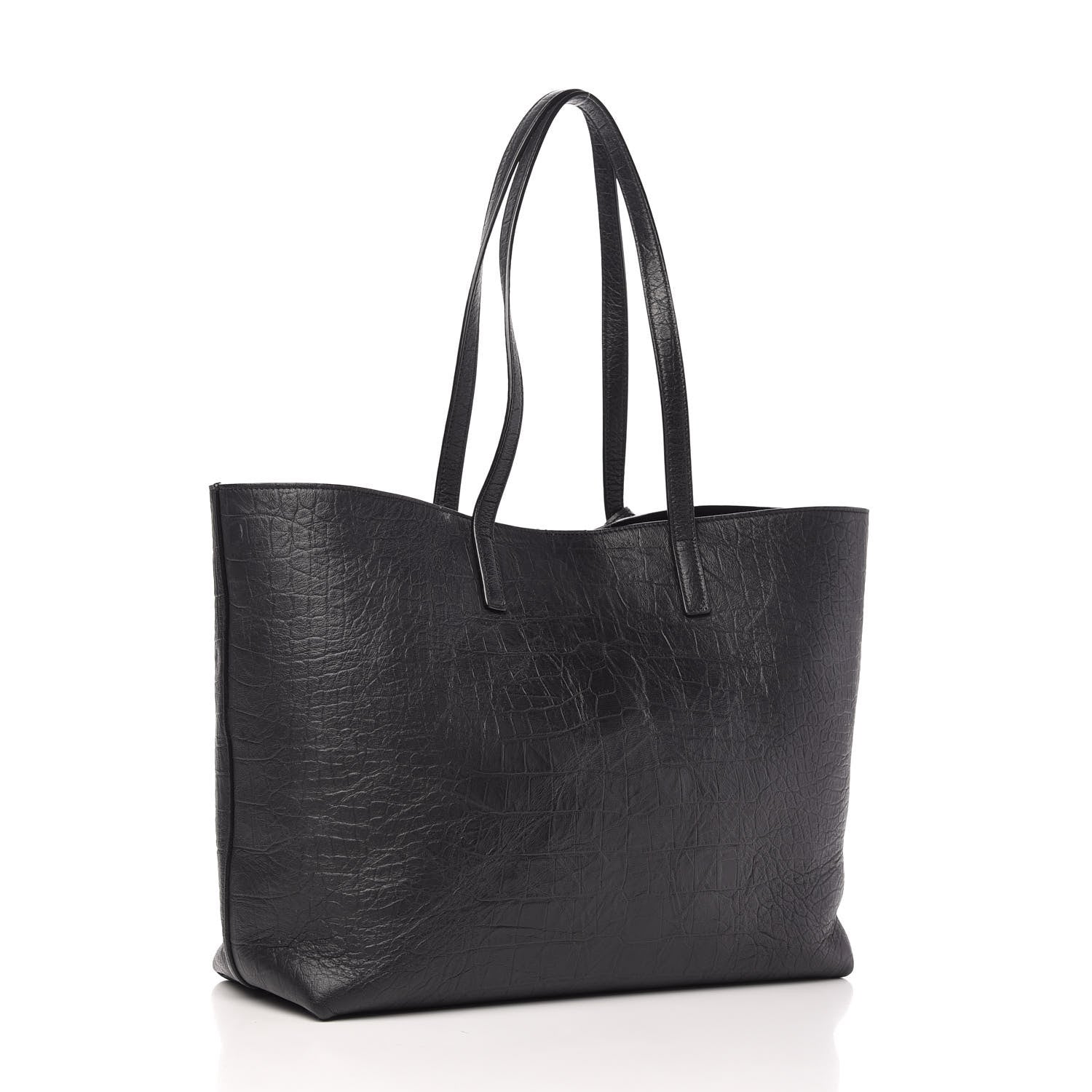 Saint Laurent Calfskin Crocodile Embossed Large Shopper Tote Black 4 of 12