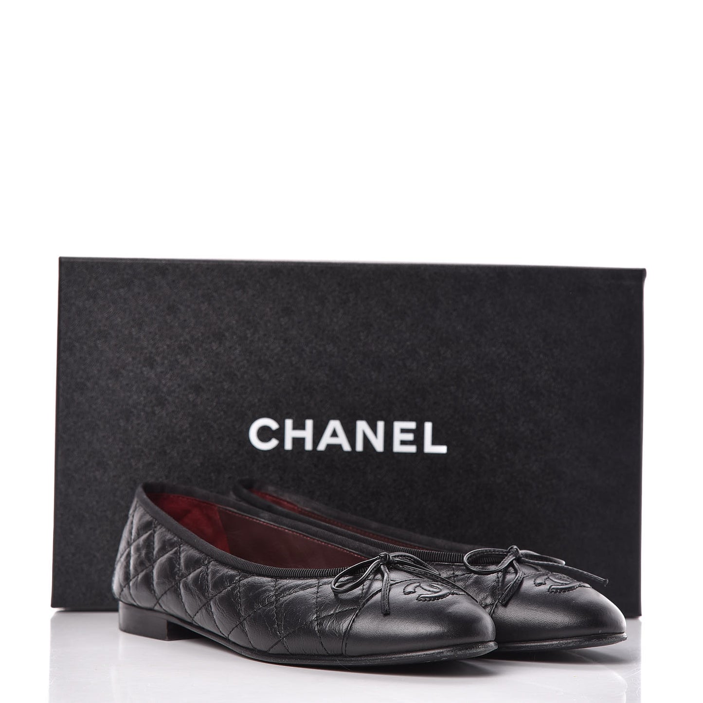 Aged Calfskin Quilted CC Cap Toe Ballerina Flats 36.5 Black