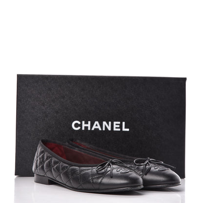 Chanel Aged Calfskin Quilted CC Cap Toe Ballerina Flats 36.5 Black 14 of 14